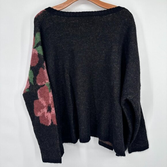 Andree By Unit Floral Sweater Black Flowers Size Medium oversized wool blend - Picture 7 of 12